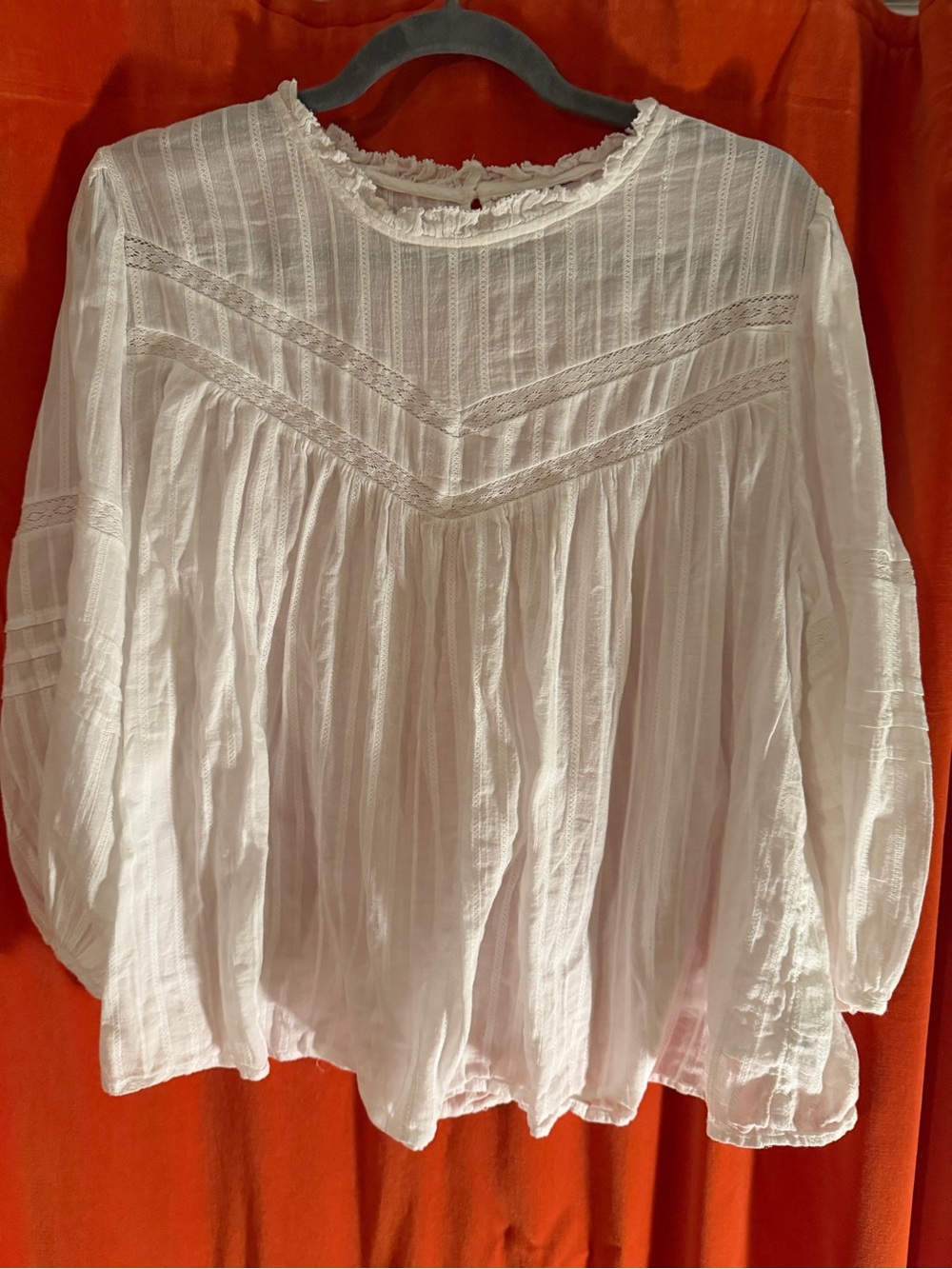 White Lace-Trim Peasant Blouse - Women Tops (sezane look alike)